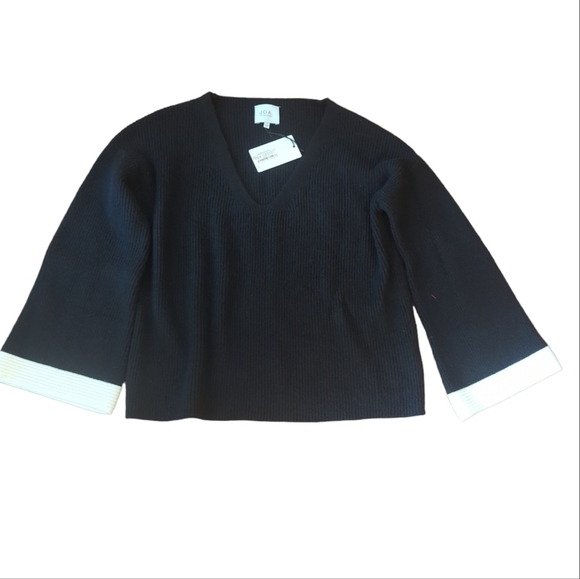 J.O.A. Keeney color block black/white ribbed knit soft v neck sweater. NWT. Sz M - Picture 7 of 8